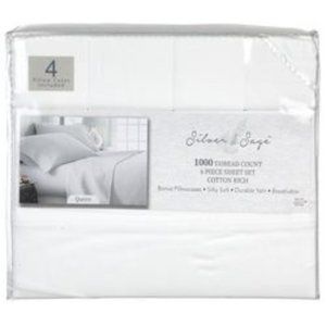 Silver & Sage Luxurious Cotton 1000 TC Queen White Sheet Set  6 Pc Sealed New